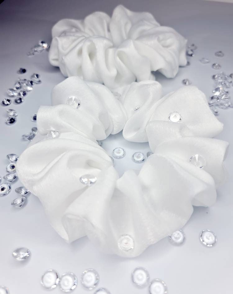 Velvet touch satin Scrunchie - White