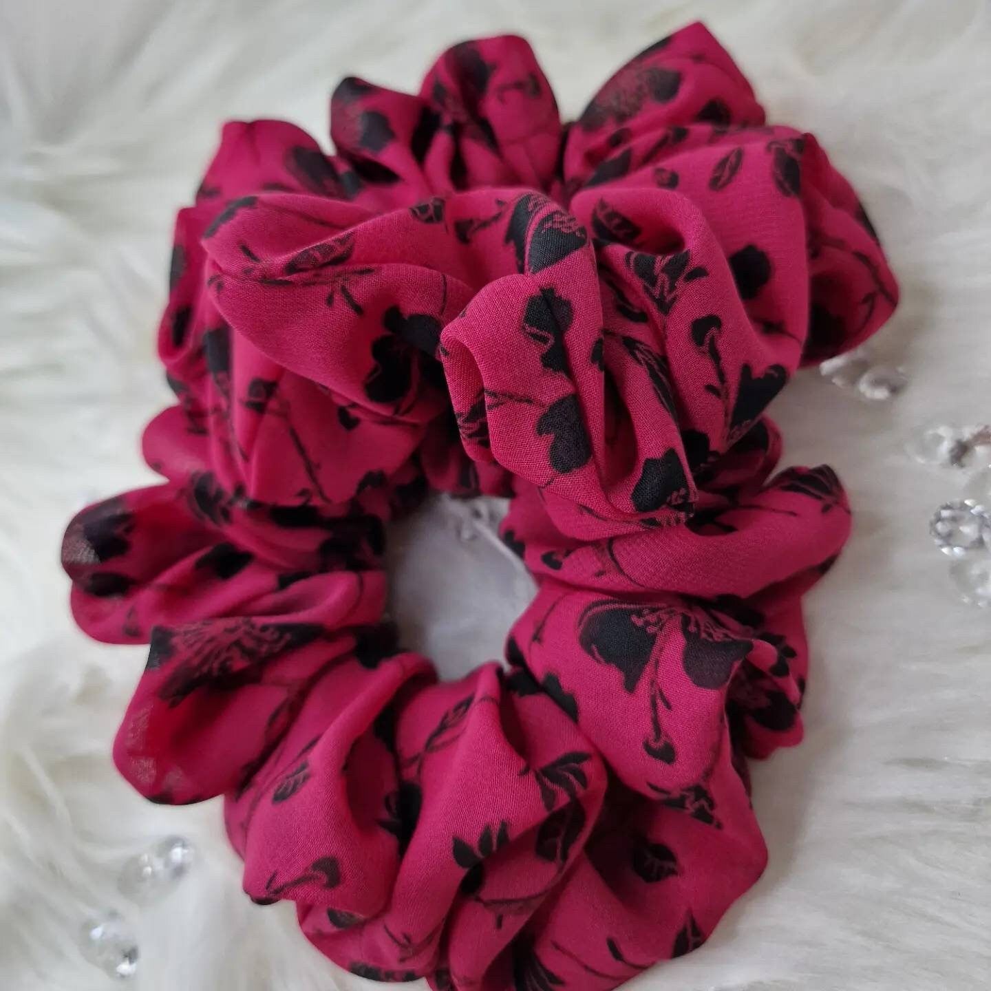 Hair Scrunchie - Maroon and Black Floral