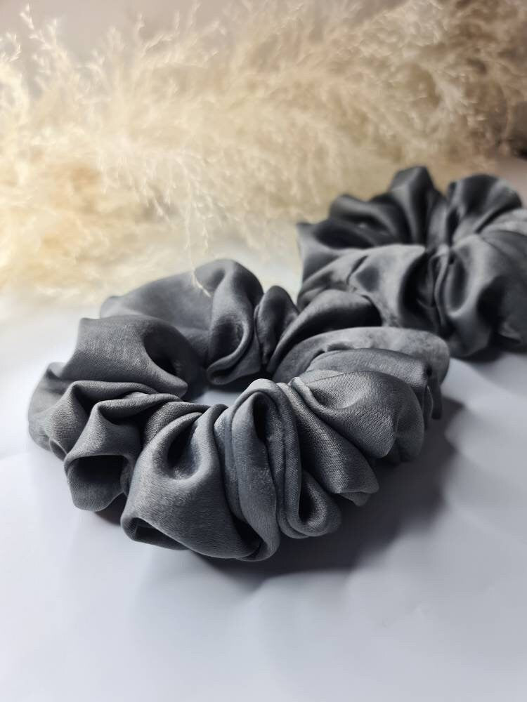 Velvet Touch Satin Scrunchie - Dark Grey