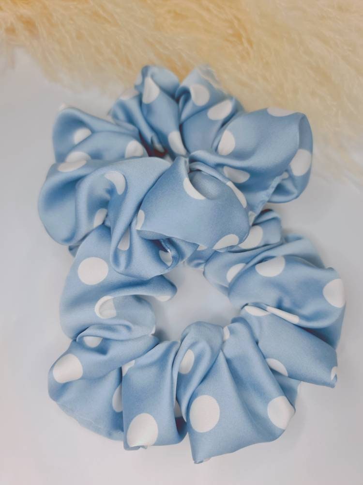Satin Scrunchie - Polka Dot  Blue