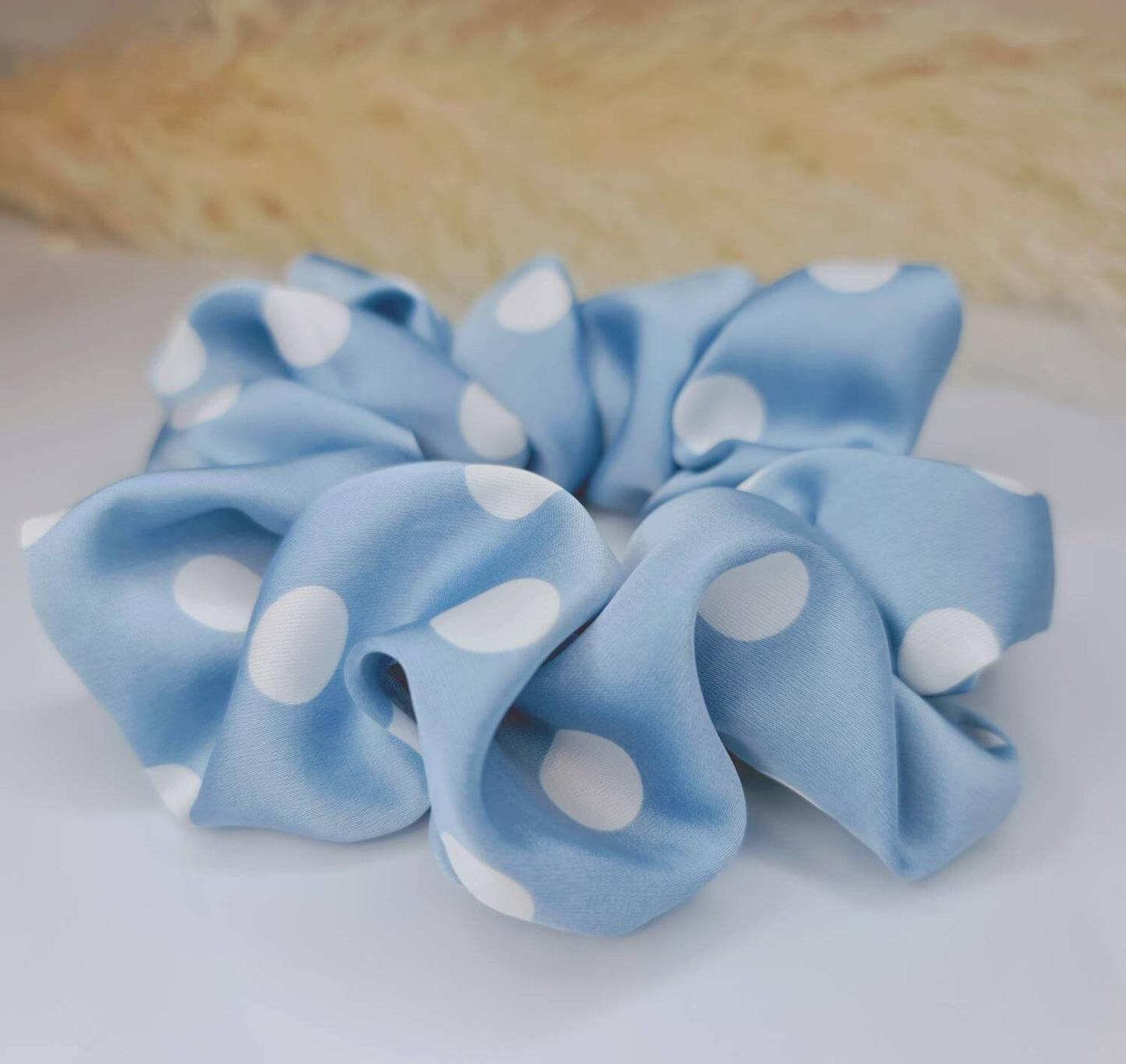 Satin Scrunchie - Polka Dot  Blue