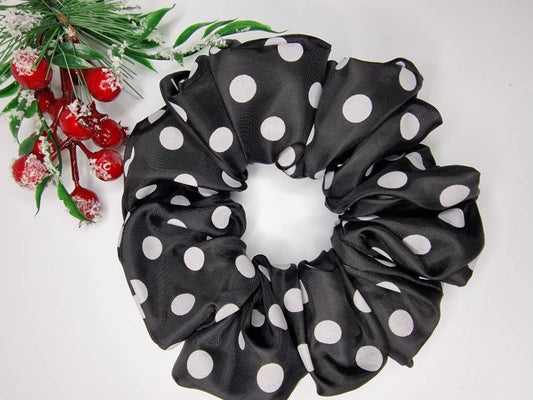 Hair Scrunchie – Black & White Polka Dot