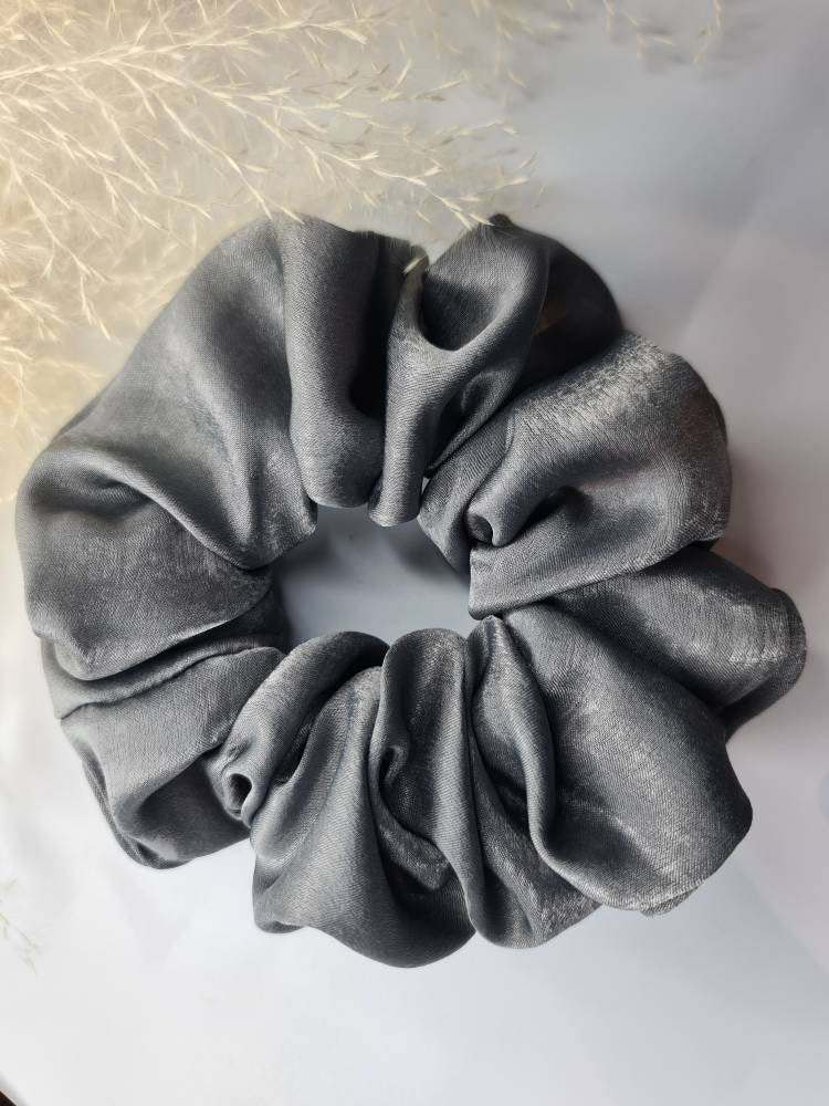Velvet Touch Satin Scrunchie -  Dark Grey
