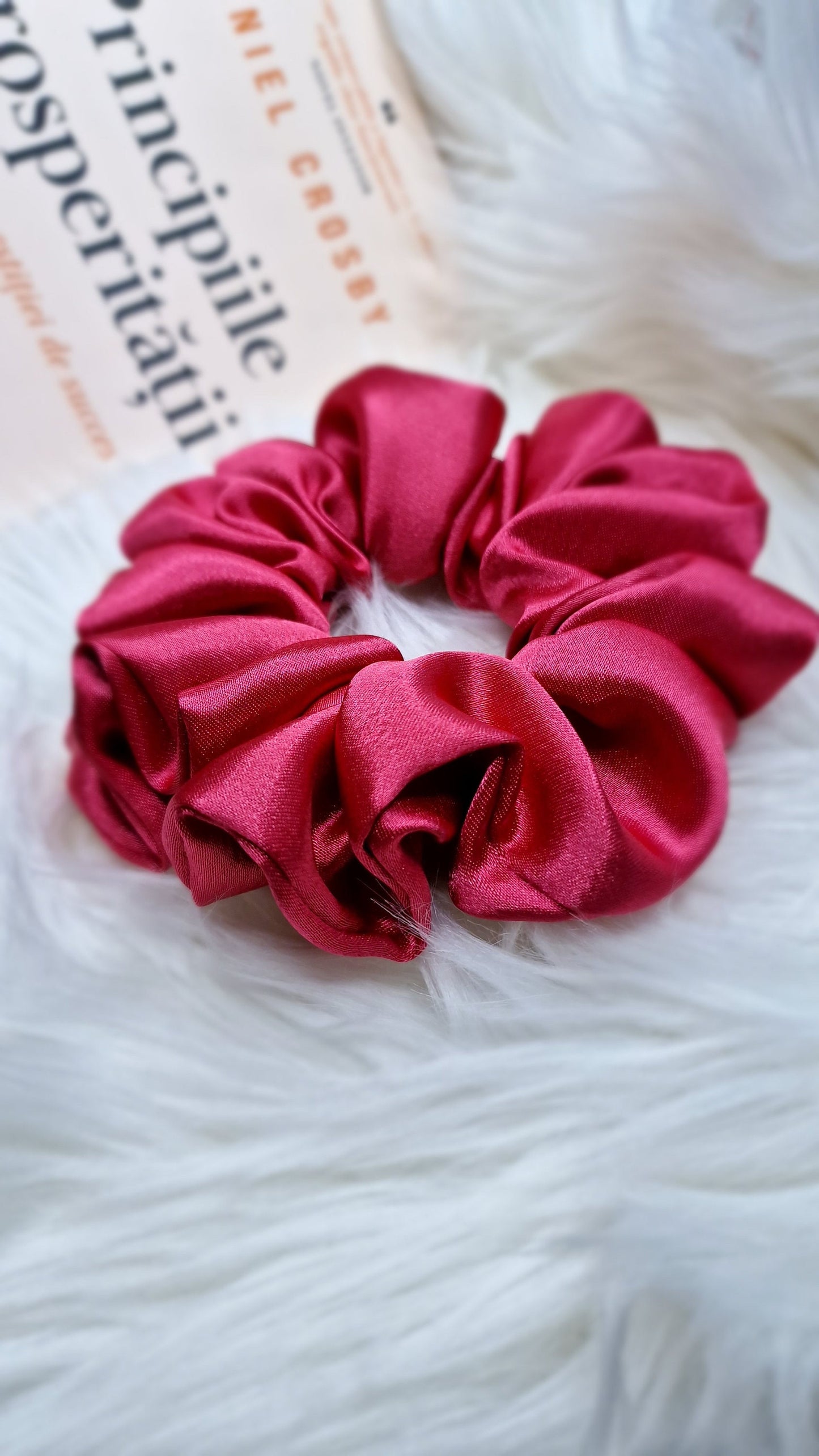 Satin Scrunchie - Deep pink crepe
