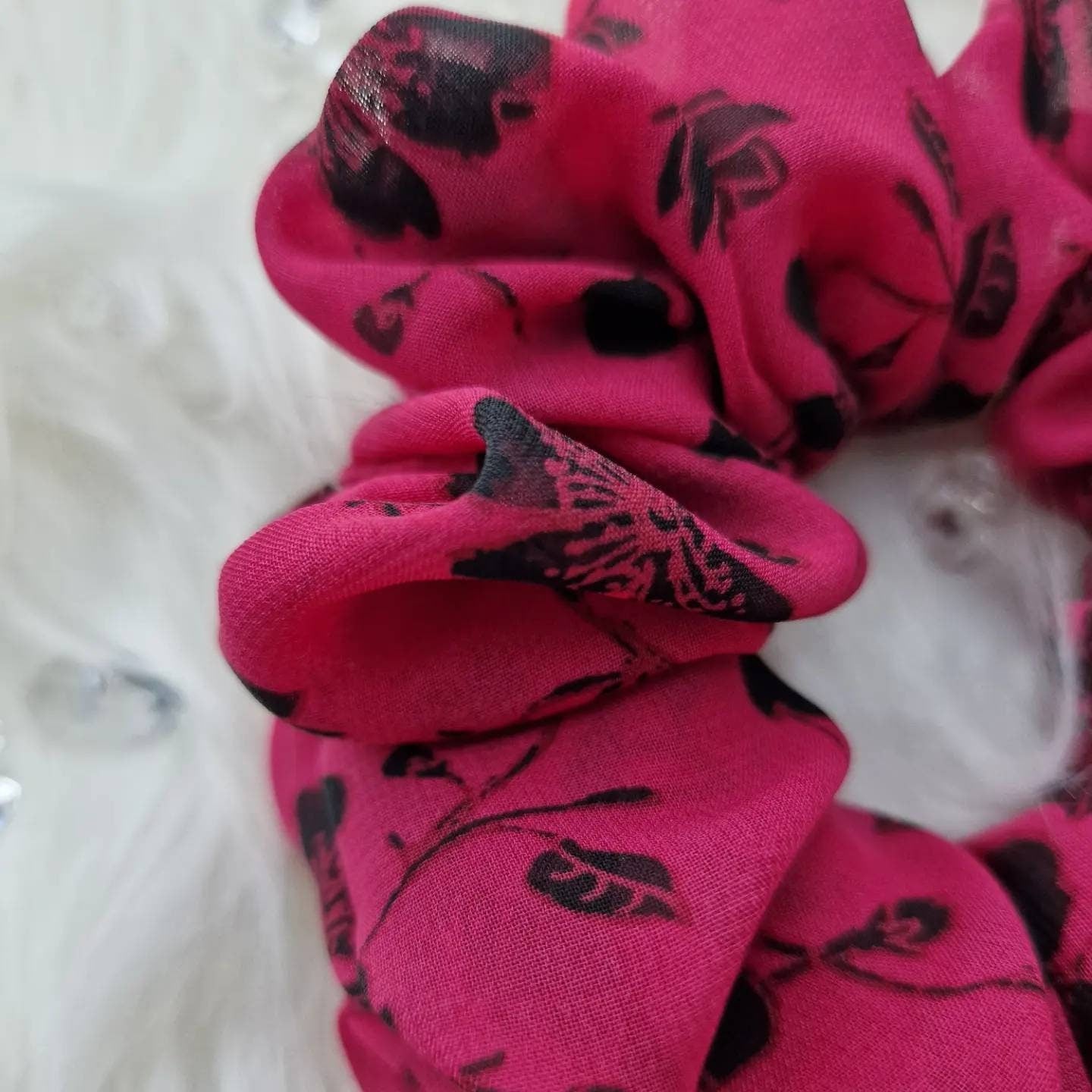 Hair Scrunchie - Maroon and Black Floral