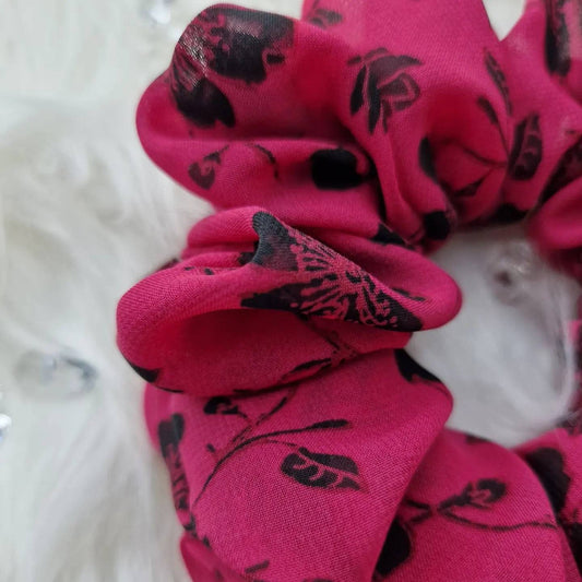 Hair Scrunchie - Maroon and Black Floral