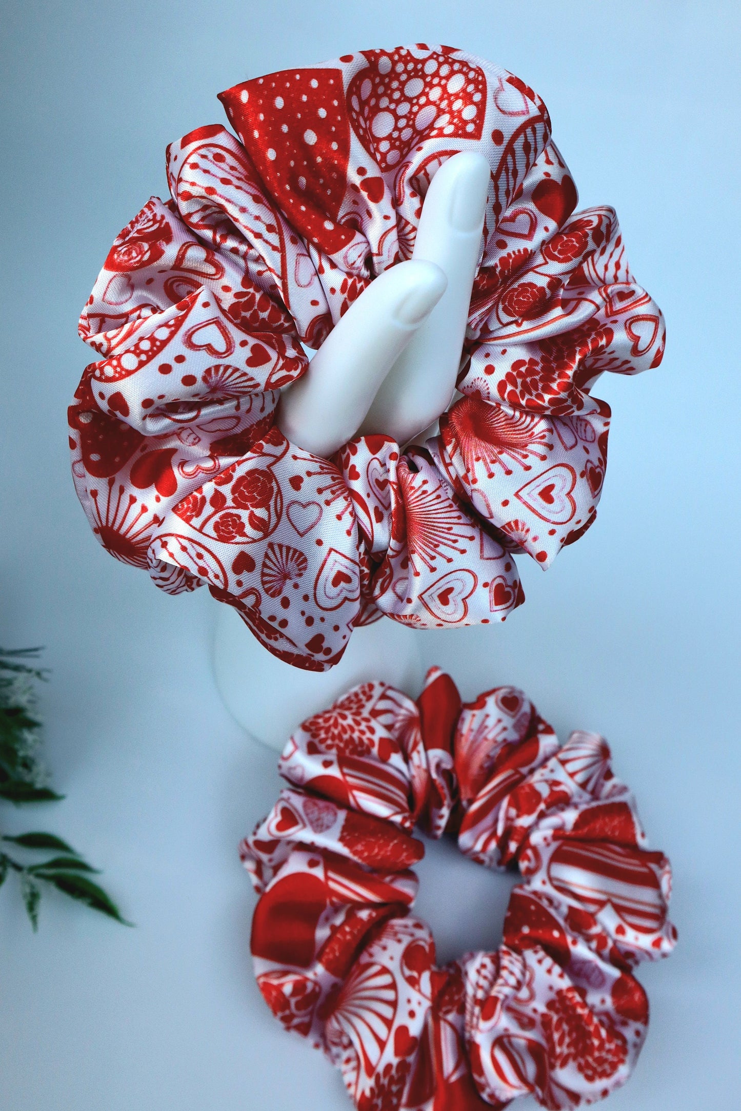 Satin Scrunchie - Love  Red Hearts