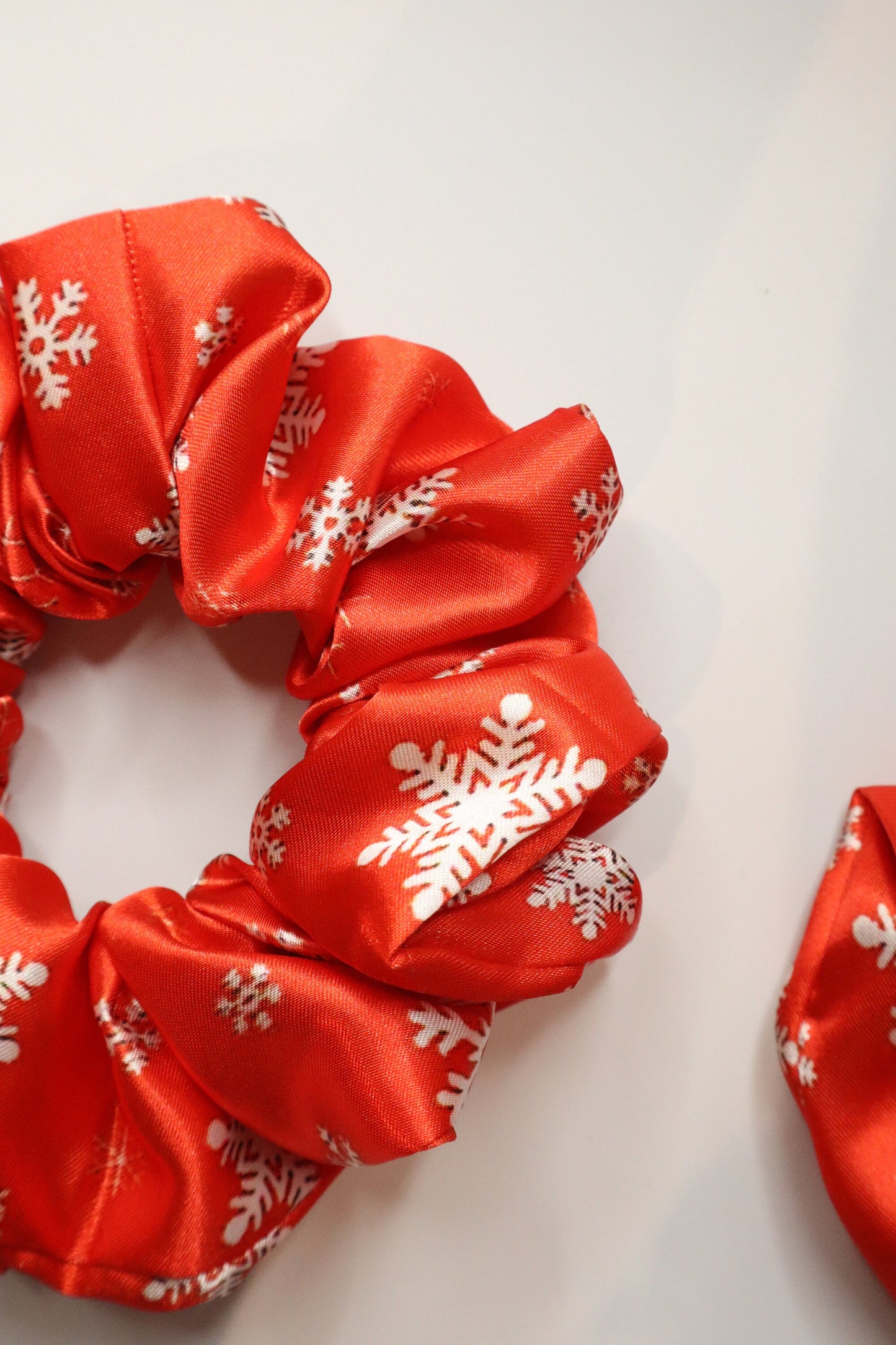 Satin scrunchie - Christmas Red and white  snowflakes