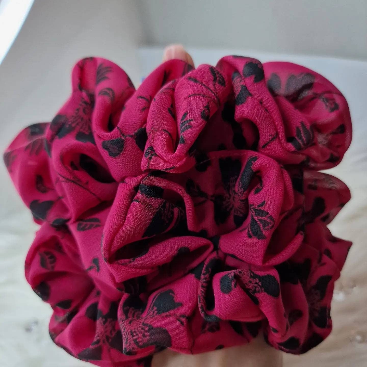 Hair Scrunchie - Maroon and Black Floral