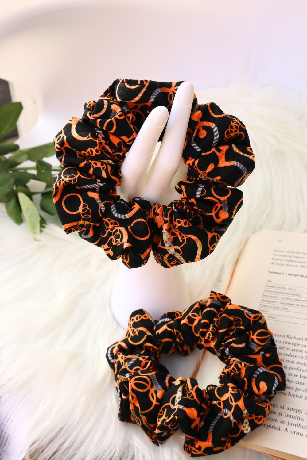 Cotton Scrunchie - Chains and Ropes  Poplin  Black