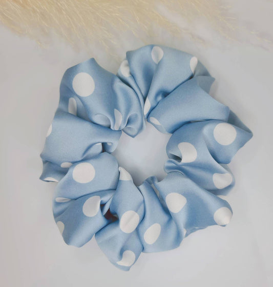 Satin Scrunchie - Polka Dot  Blue