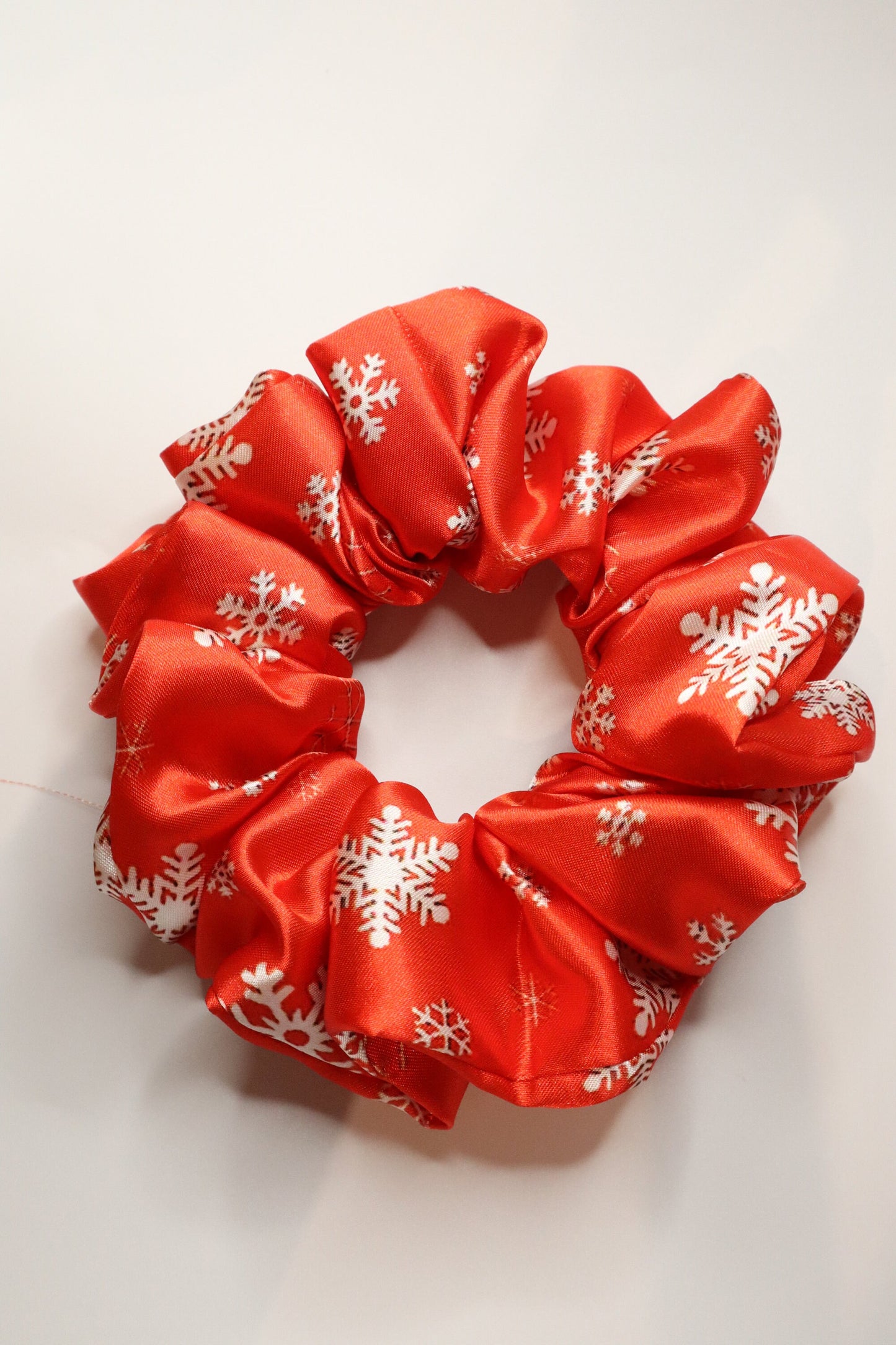 Satin scrunchie - Christmas Red and white  snowflakes