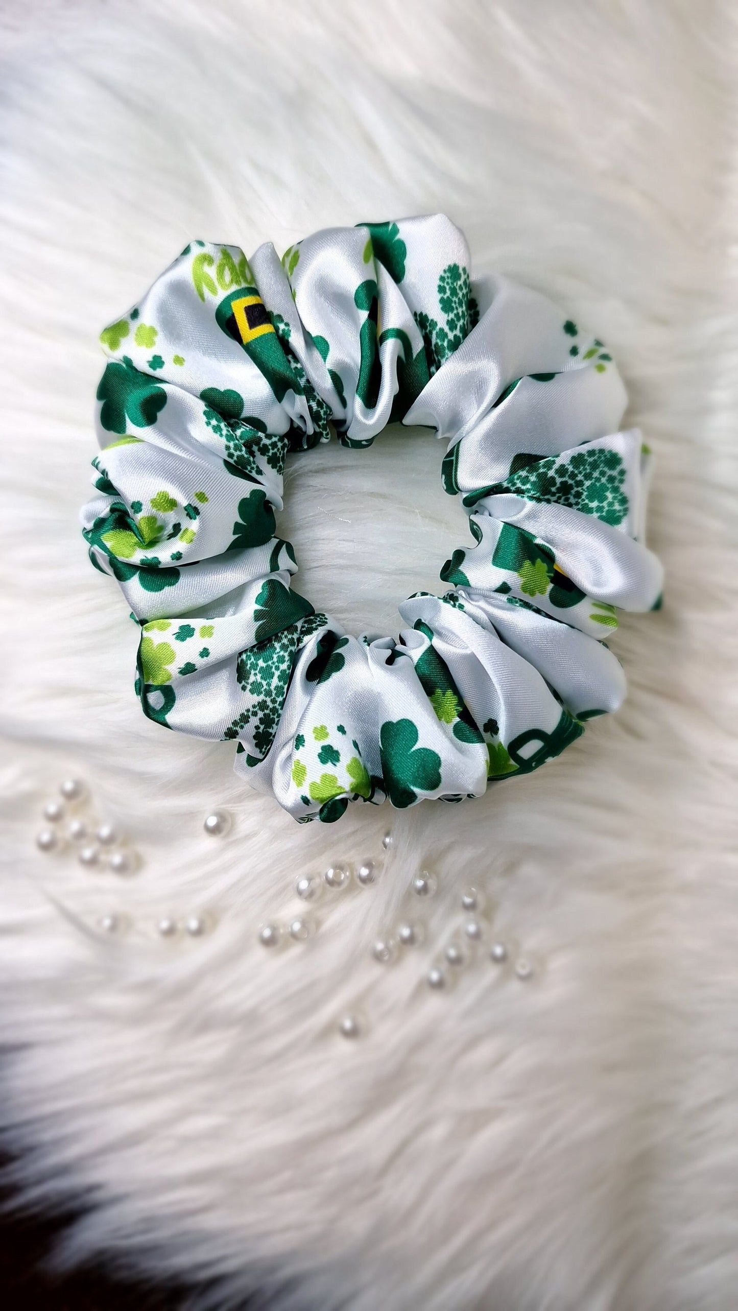 Satin Scrunchie - Green Clover St Patrick's Day
