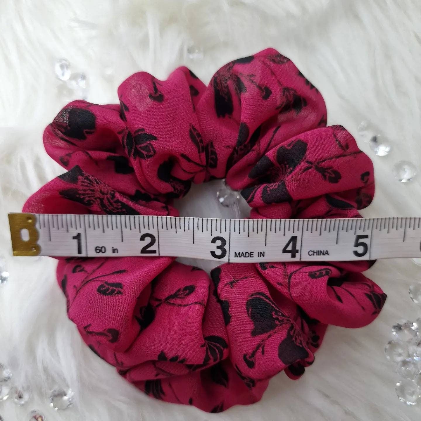 Hair Scrunchie - Maroon and Black Floral