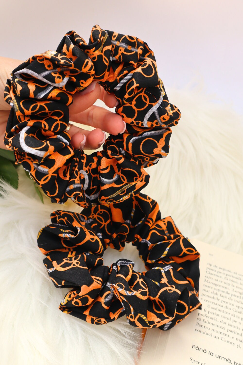 Cotton Scrunchie - Chains and Ropes  Poplin  Black