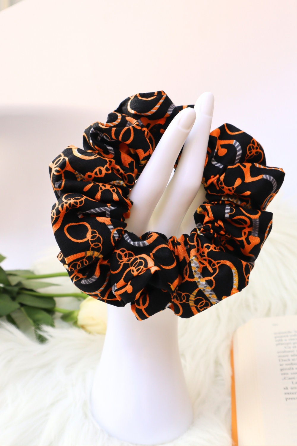 Cotton Scrunchie - Chains and Ropes  Poplin  Black