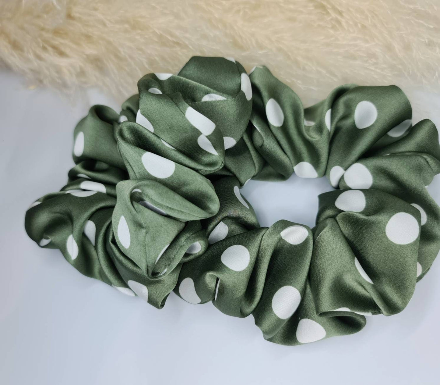 Satin Scrunchie - Polka Dot  Green
