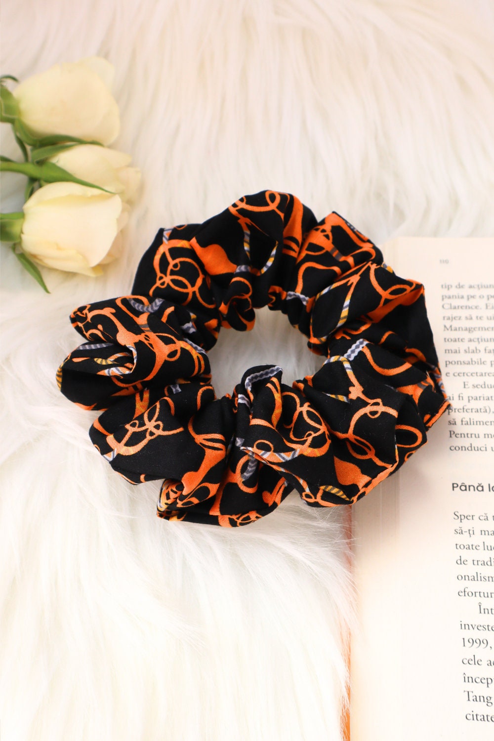 Cotton Scrunchie - Chains and Ropes  Poplin  Black