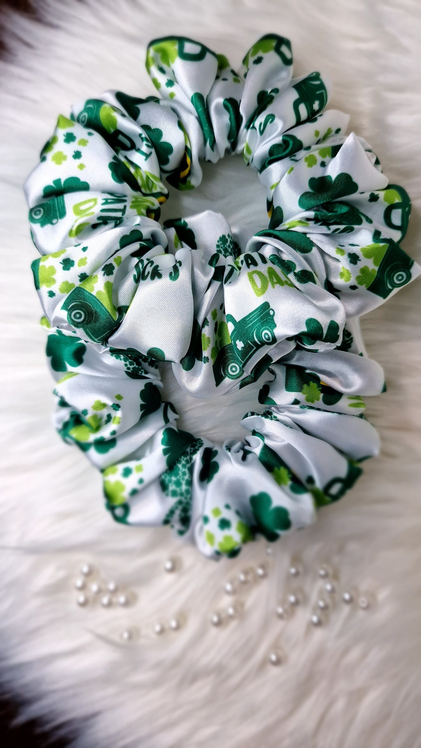 Satin Scrunchie - Green Clover St Patrick's Day