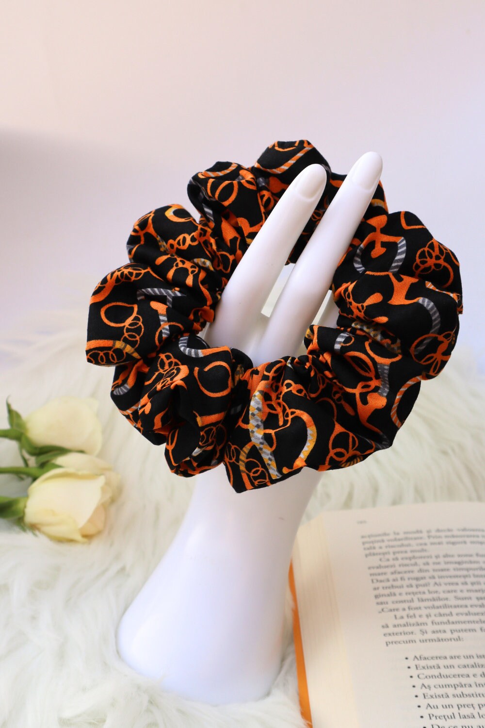 Cotton Scrunchie - Chains and Ropes  Poplin  Black