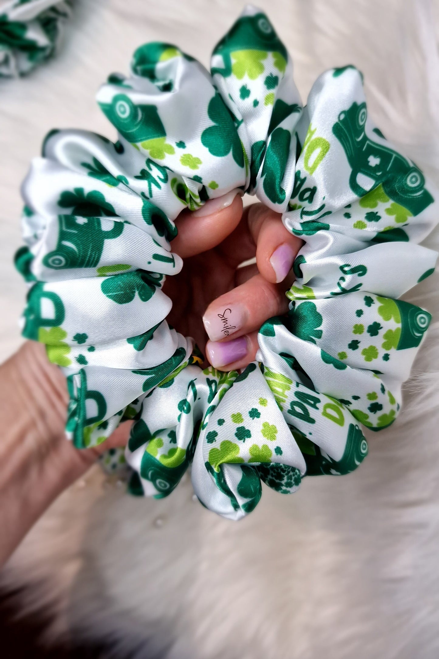 Satin Scrunchie - Green Clover St Patrick's Day