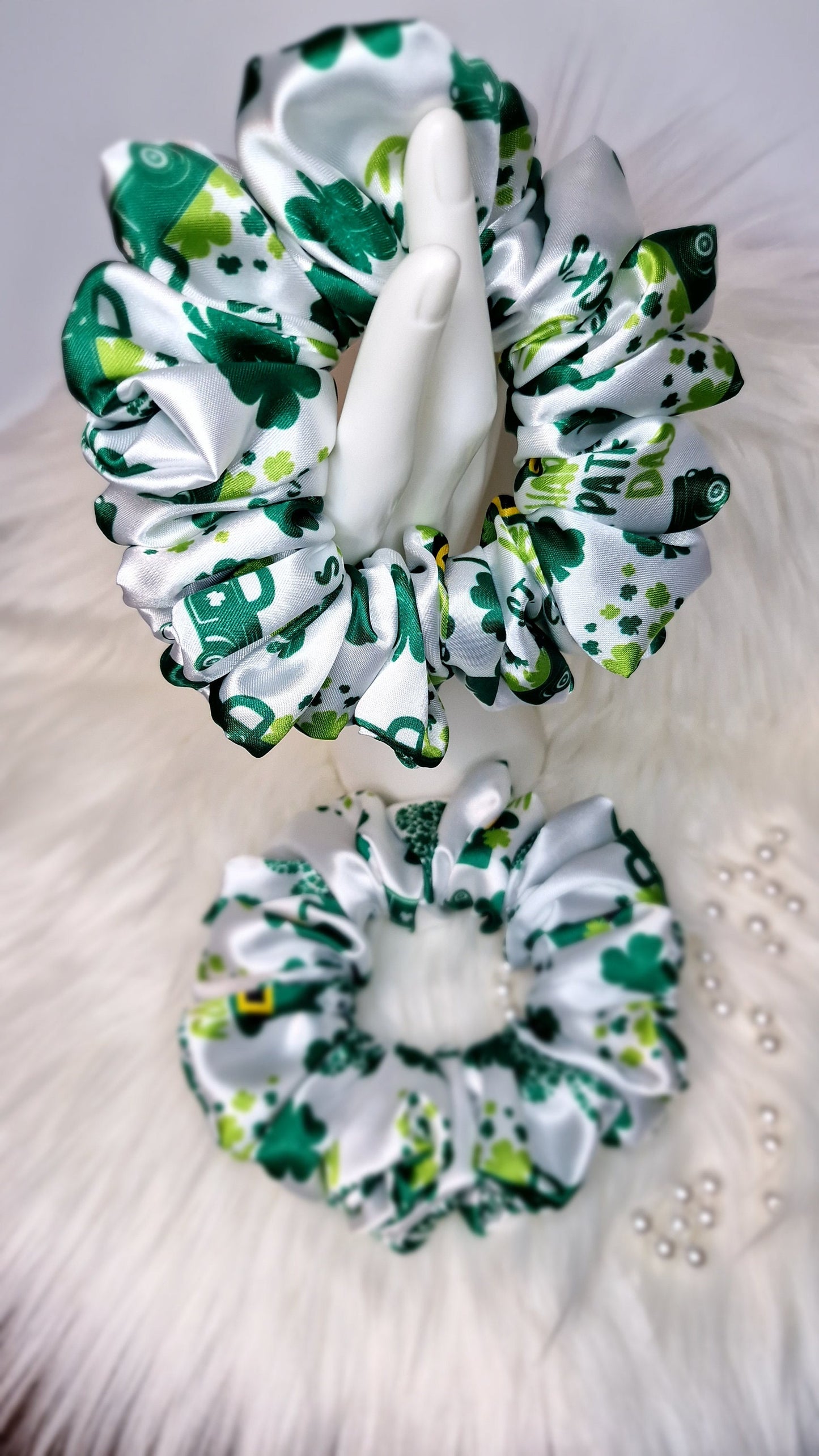 Satin Scrunchie - Green Clover St Patrick's Day