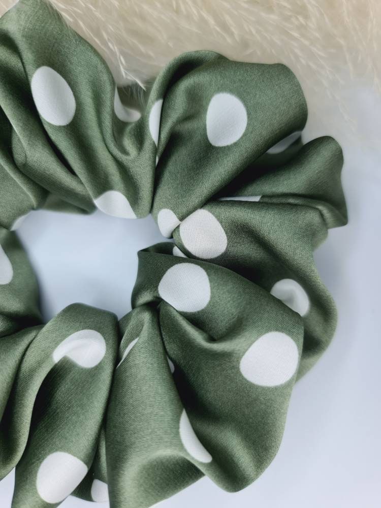 Satin Scrunchie - Polka Dot  Green