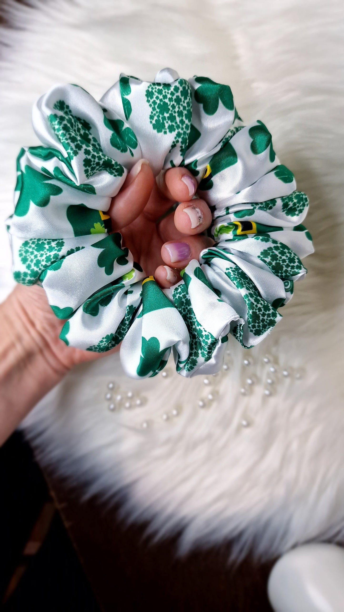 Satin Scrunchie - Green Clover St Patrick's Day