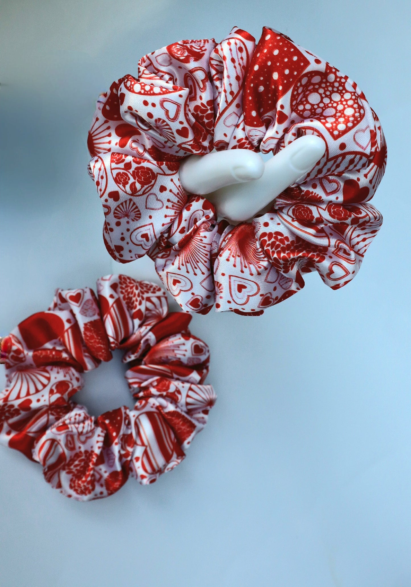 Satin Scrunchie - Love  Red Hearts