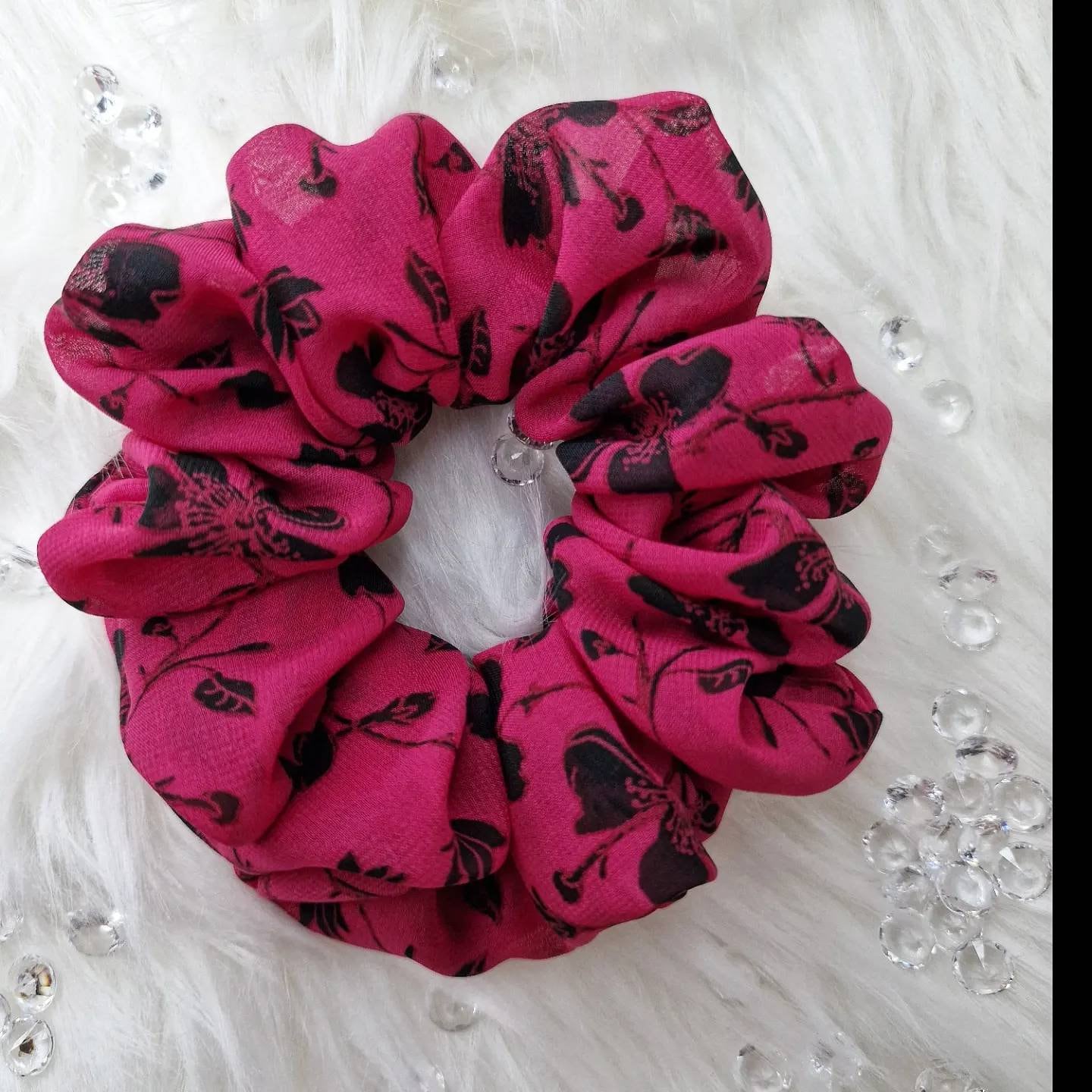 Hair Scrunchie - Maroon and Black Floral