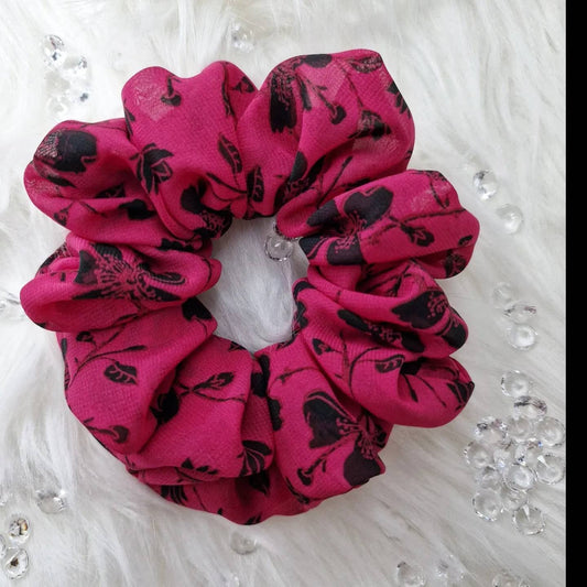 Hair Scrunchie - Maroon and Black Floral