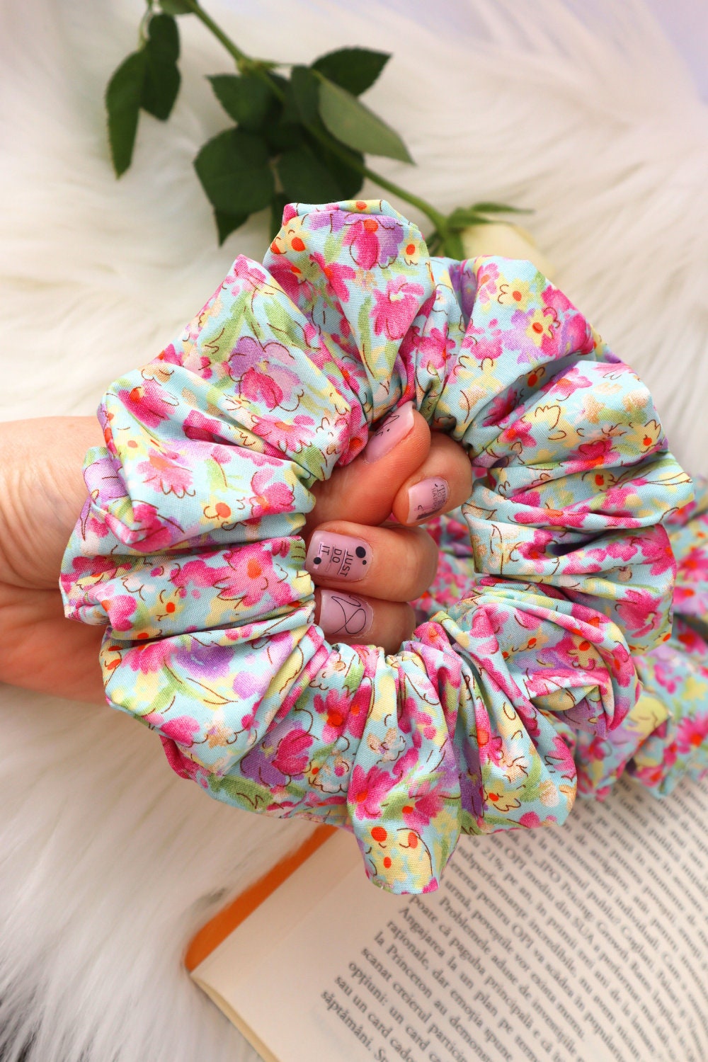 Cotton Scrunchie -  Rose & Hubble Poplin - Sky Blue