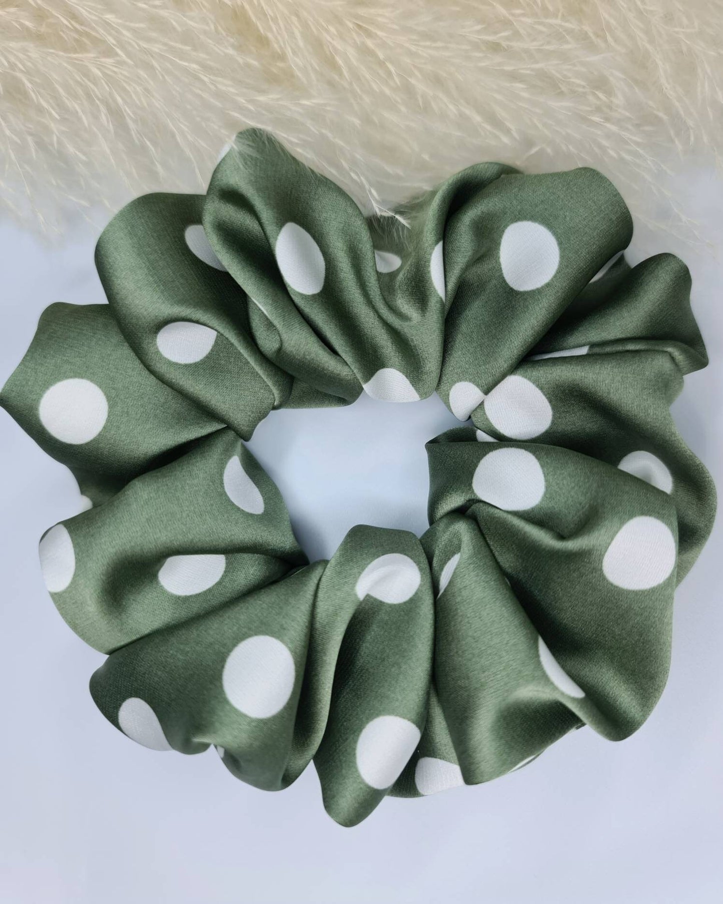Satin Scrunchie - Polka Dot  Green