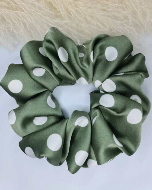 Satin Scrunchie - Polka Dot  Green