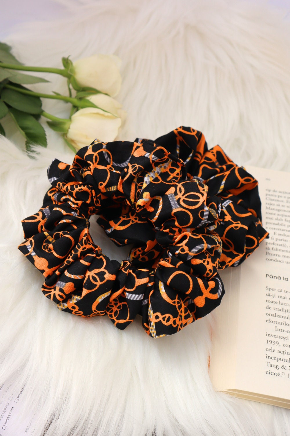 Cotton Scrunchie - Chains and Ropes  Poplin  Black