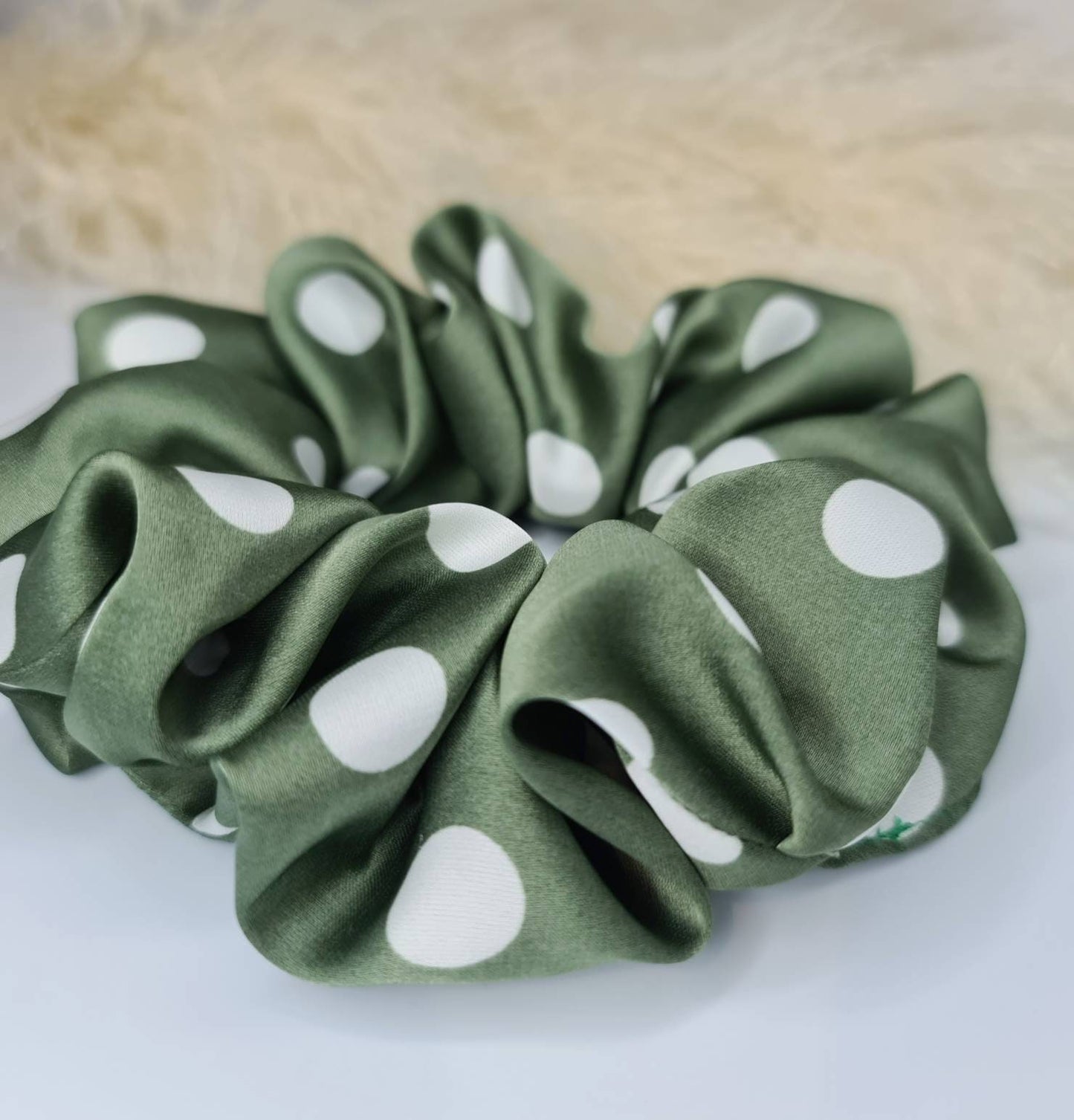 Satin Scrunchie - Polka Dot  Green