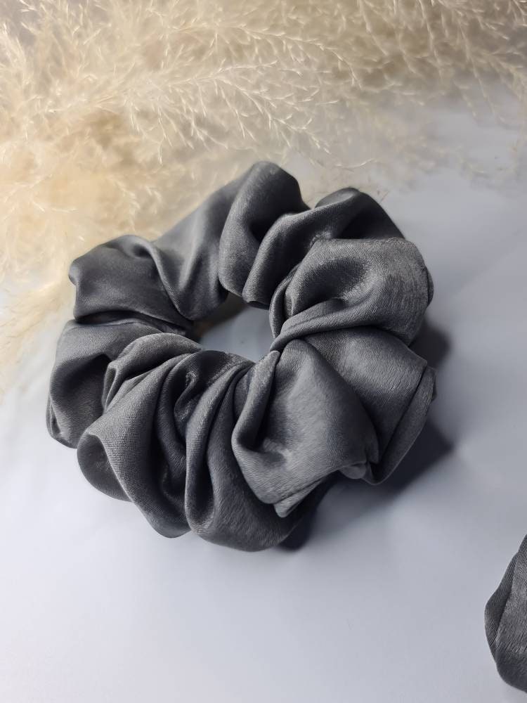 Velvet Touch Satin Scrunchie -  Dark Grey