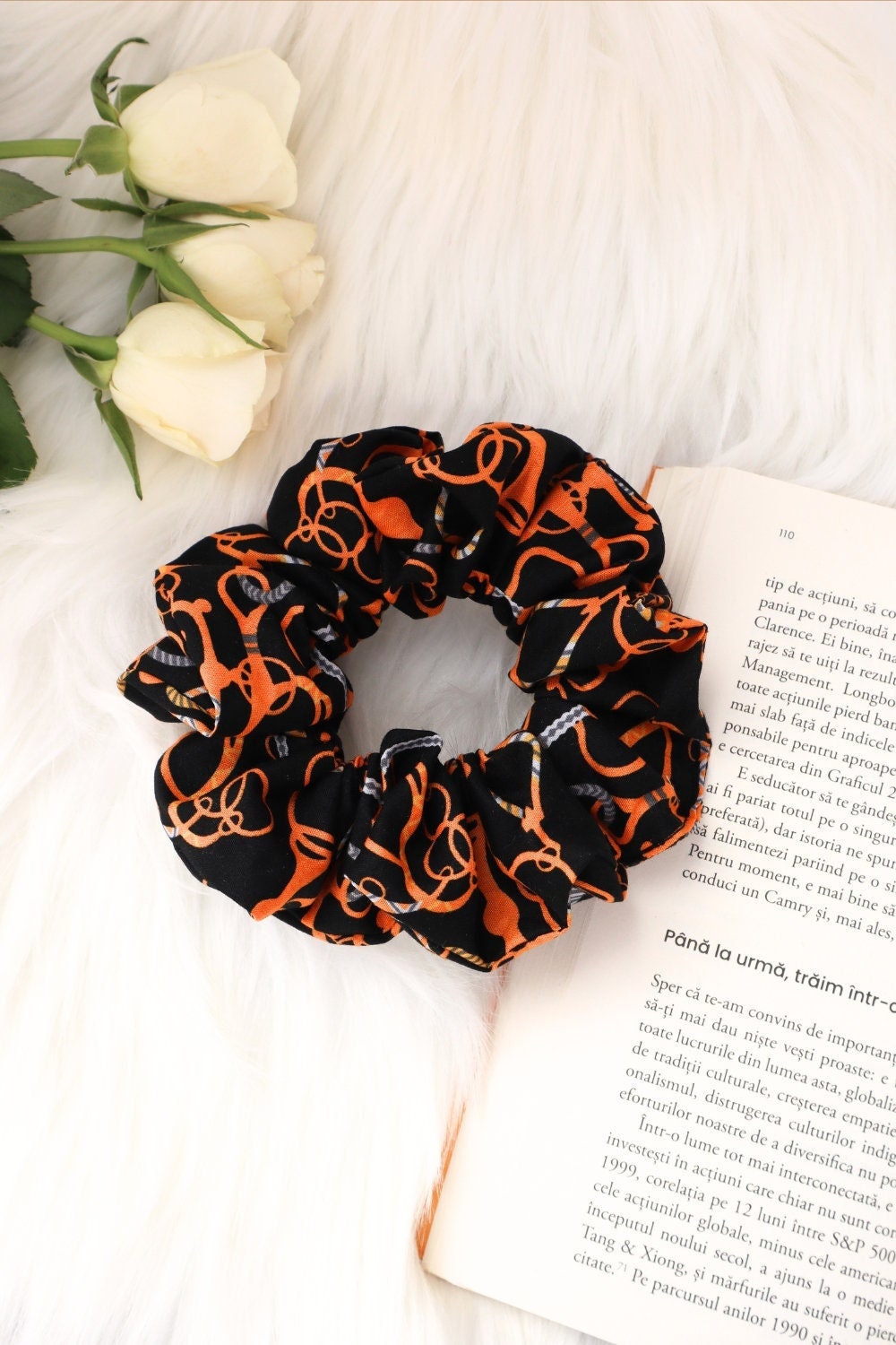 Cotton Scrunchie - Chains and Ropes  Poplin  Black