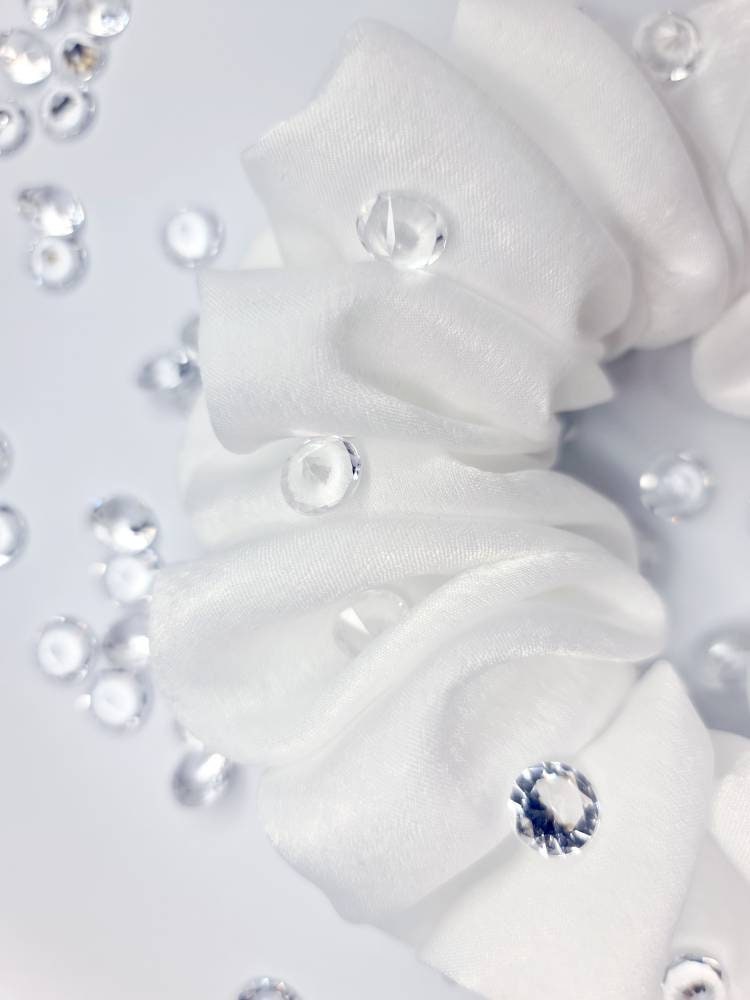 Velvet touch satin Scrunchie - White